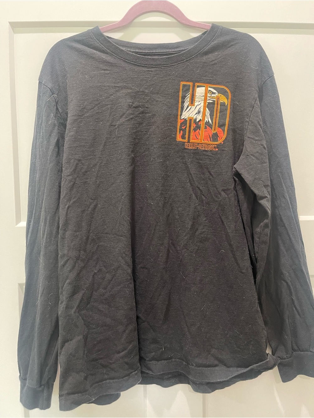 Harley-Davidson Black Long Sleeve Tee with Orange and White Eagle Graphic